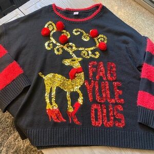 Holiday Time Black Sweater with Red Trim